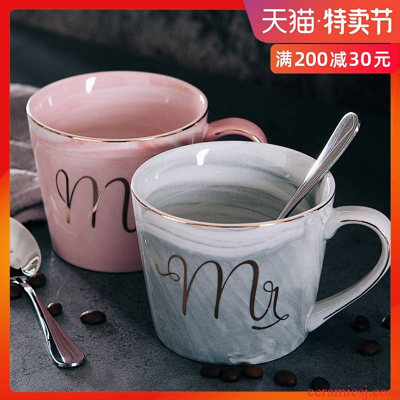 Mark cup contracted Nordic coffee cup ins wind water cup men 's and women' s ceramic creative milk breakfast cup with a spoon