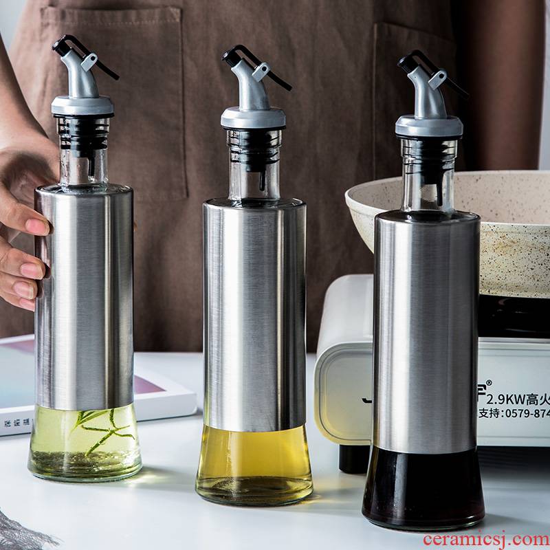 Porcelain color beauty stainless steel glass oil can creative sauce vinegar pot seasoning bottle of oil leak proof caster kitchen tools