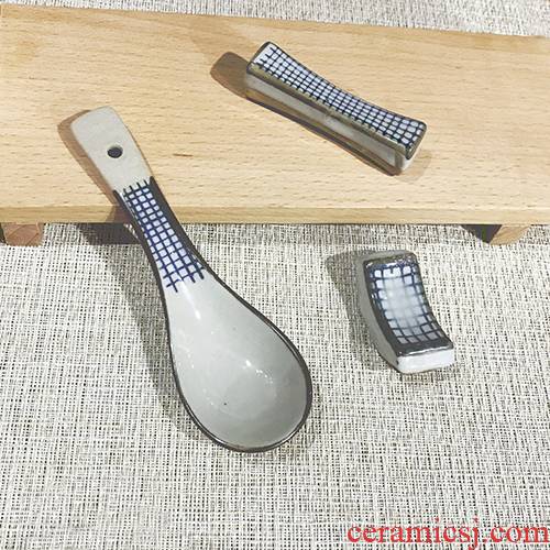 Three points to burn Japanese under the glaze color small spoon, chopsticks rack ceramic tableware to eat spoon practical ultimately responds soup spoon, fashion and move