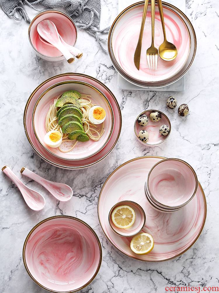 Tinyhome high - grade pink up phnom penh ceramic tableware home eat rice bowl dish soup bowl rainbow such as bowl steak flat