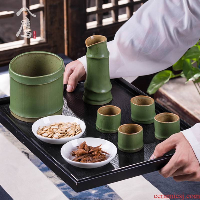 Jingdezhen ceramic wine temperature hot hip household Chinese wind suit wine and yellow wine glass archaize warm hip flask