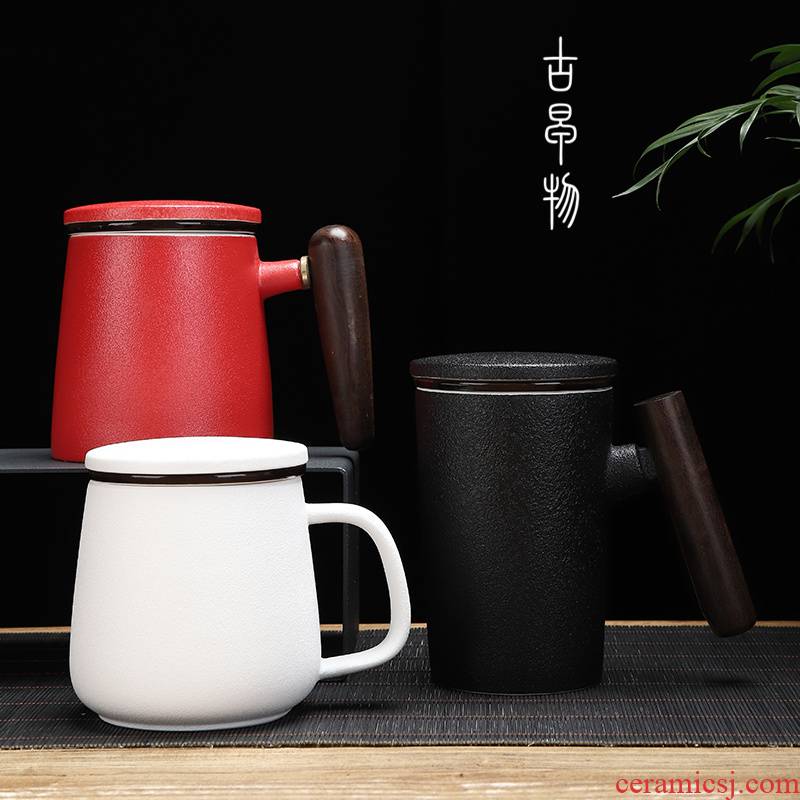 Ceramic cup with cover filter cup personal gift mugs custom office tea to separate the water glass