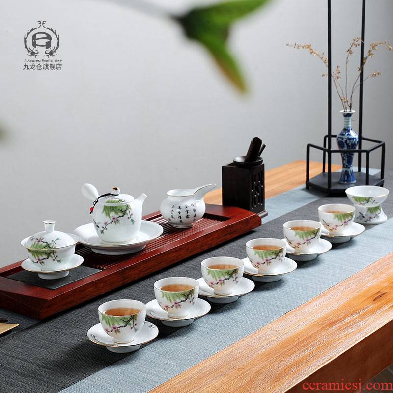DH jingdezhen ceramic new pastel kung fu tea set contracted household whole teapot teacup small tea cups