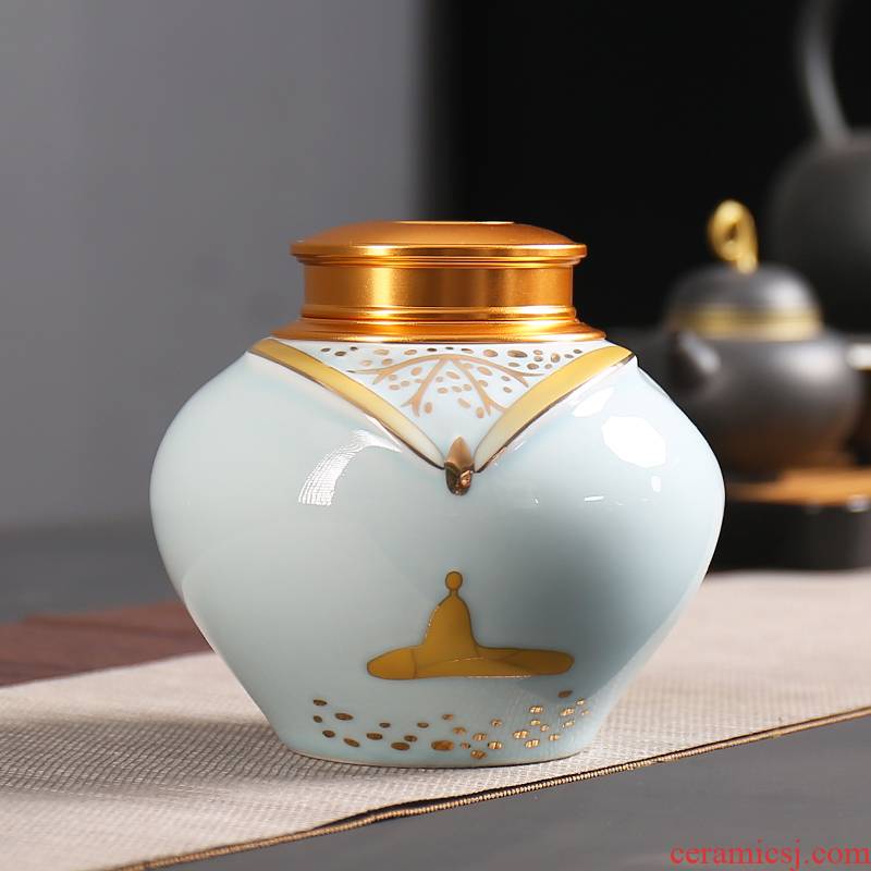 The Metal head caddy fixings number in ceramic seal pot of tea storage tanks with red POTS pu 'er wake receives customization