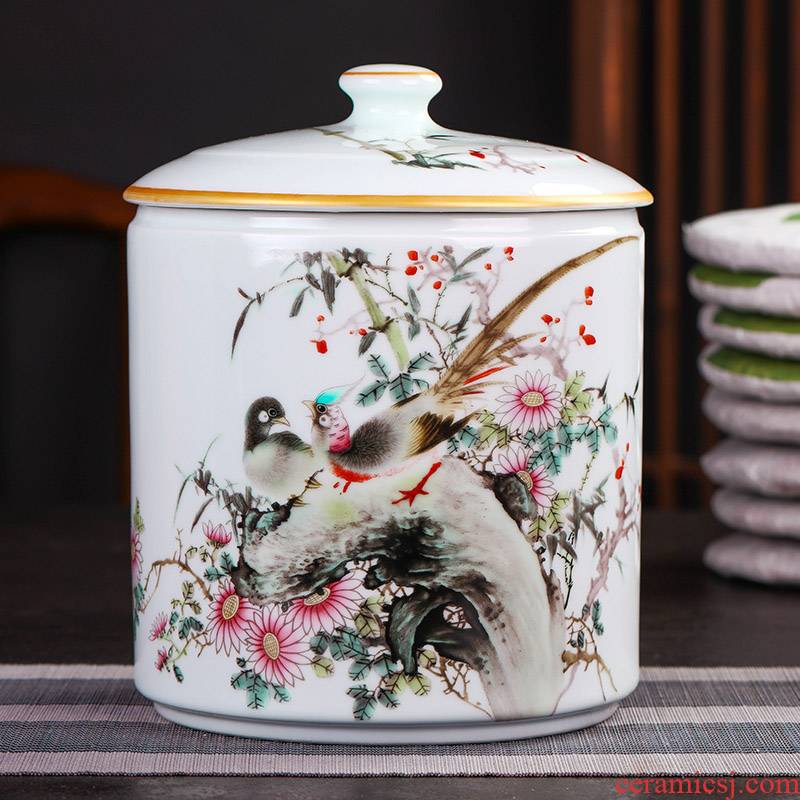 Caddy fixings jingdezhen ceramic large seal storage tanks longjing tea cylinder household puer tea cake tea pot