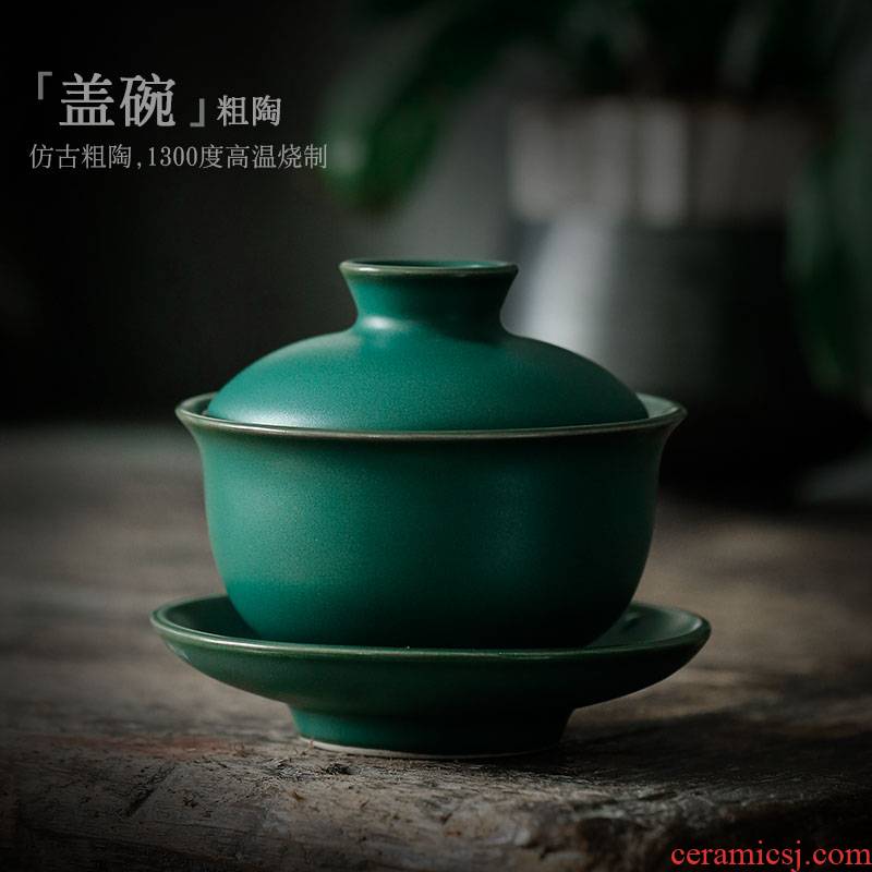 Restoring ancient ways ShangYan tureen ceramic cups kung fu tea set three tureen worship Japanese coarse pottery tea bowl cups