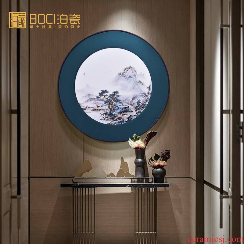 Jingdezhen ceramic porcelain plate painting landscapes all hand modern household j sitting room adornment mural single circular process drawing