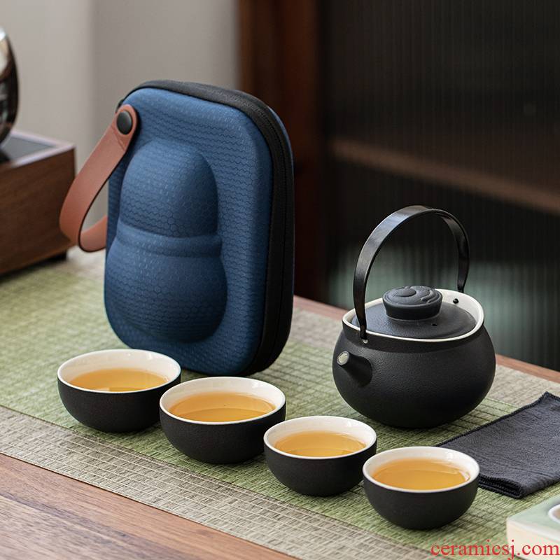Porcelain heng tong wing girder travel pot small kung fu tea set household contracted portable bag type is suing crack cup