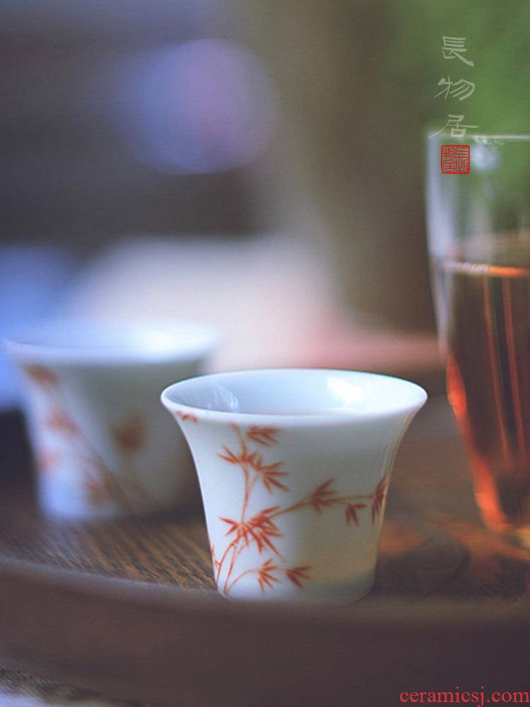 Offered home - cooked alum in red bamboo grain wsop cup jingdezhen hand - made ceramic tea cup tea sample tea cup, the cup