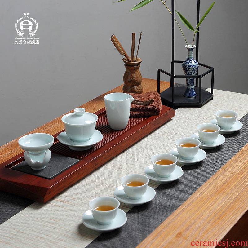 DH jingdezhen celadon kung fu tea set contracted home office of a complete set of small teapot teacup with cups and saucers