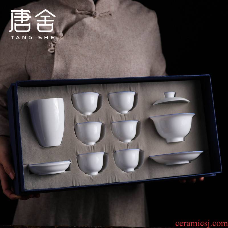 Don difference up little thin set for ceramic kung fu tea set 6 people with office large contracted tureen white porcelain cups