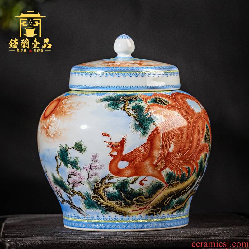 Jingdezhen ceramic pure hand draw pastel ChanFeng chaoyang caddy fixings storage tank large warehouse kung fu tea tea set cover tank