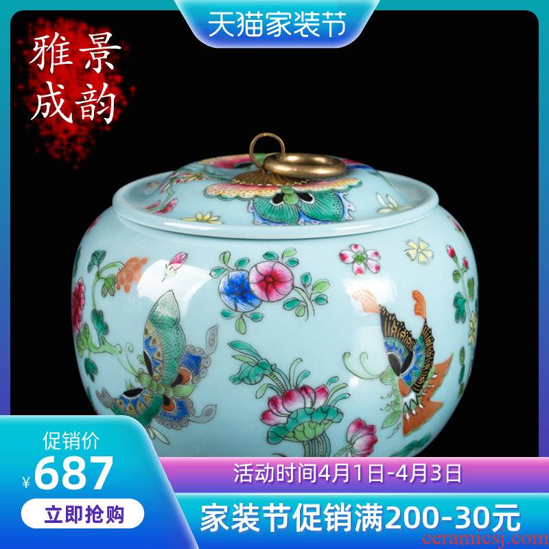 Jingdezhen ceramic antique sky blue butterfly caddy fixings decorative furnishing articles household study tea POTS porcelain