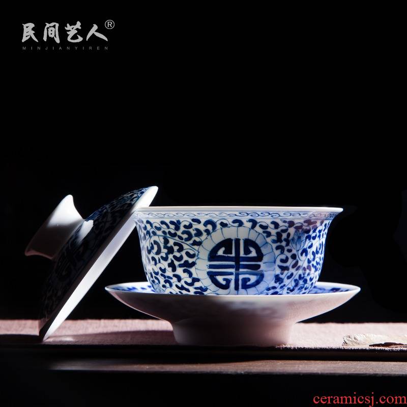 Jingdezhen hand - made ceramic large three bowl of tureen kung fu tea tea tea only finger bowl to tea cups
