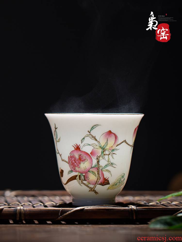 Jingdezhen kung fu tea set ceramic cups individual cup of hand - made of pastel master single CPU manual peach sample tea cup