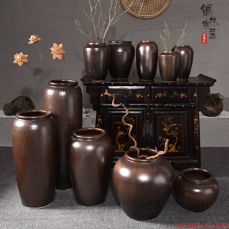Jingdezhen ceramic vase landing large sitting room porch Chinese hydroponic flower arranging furnishing articles, checking pottery restoring ancient ways