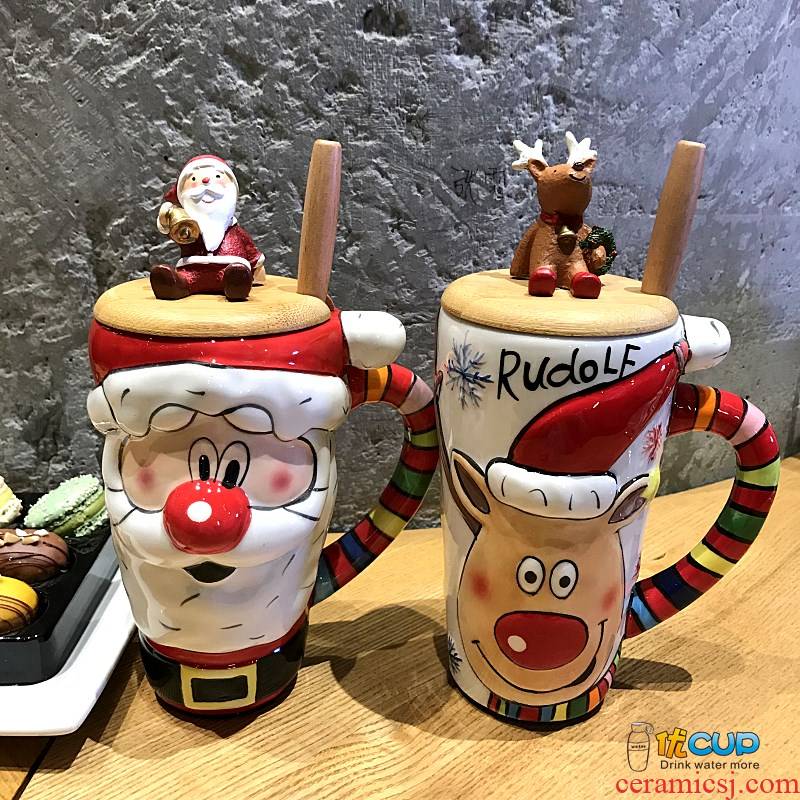 Santa Claus milu deer breakfast milk cup of large capacity office coffee cup express cartoon gift porcelain cup