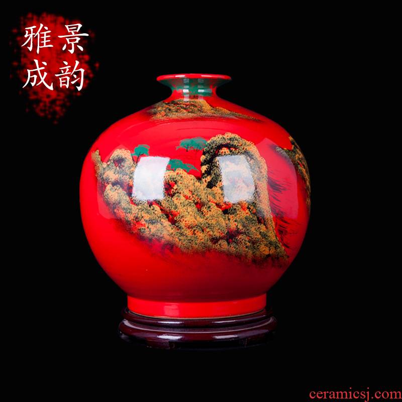 Jingdezhen ceramics China red hand - made scenery porcelain vase furnishing articles household act the role ofing is tasted, the sitting room porch arts and crafts