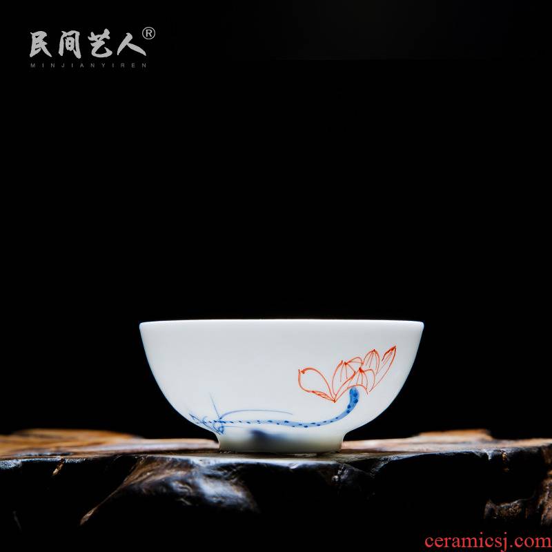 Jingdezhen ceramic hand - made thin foetus kung fu tea sample tea cup bowl is blue and white master cup personal single cup by hand