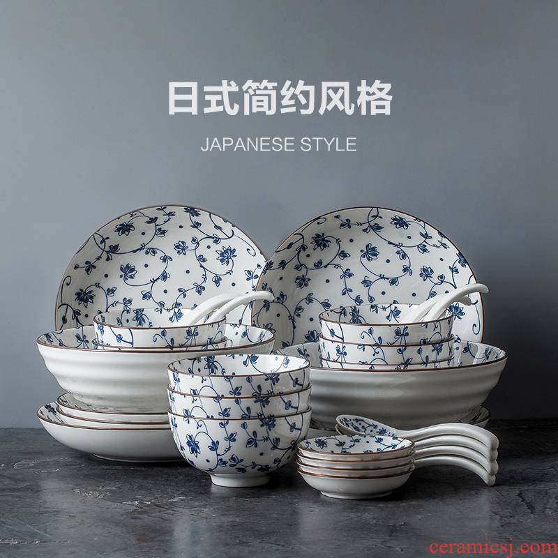 Dishes suit by by 2/4/6 people use chopsticks tableware under the combination of ceramic glaze color new Japanese ceramics contracted