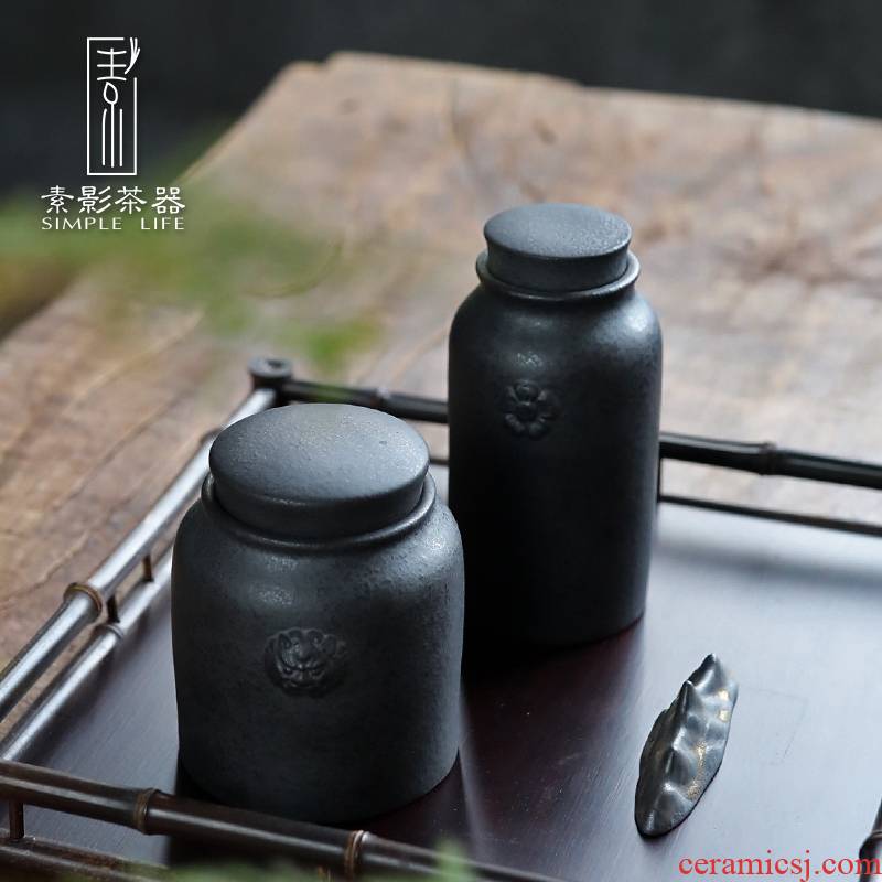 Plain film of ink dye caddy fixings puer tea warehouse glaze ceramic tea pot storage tanks blackstone small seal pot