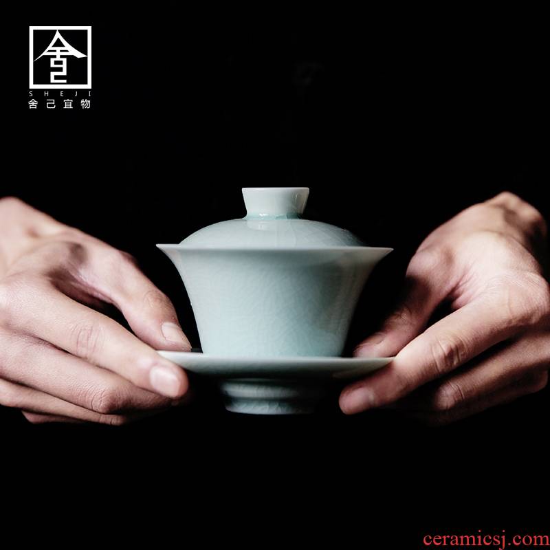 Household tureen jingdezhen only three cups of Japanese checking them thin body large bowl tea kungfu tea taking