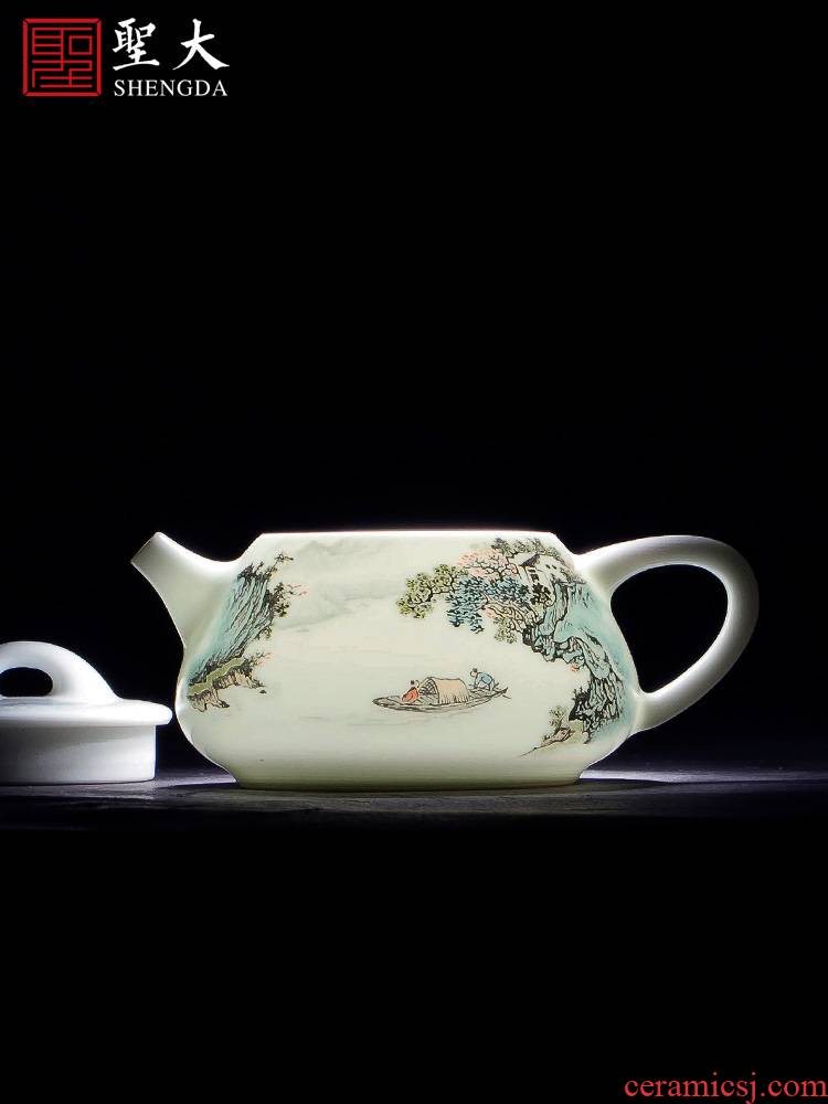 Holy big teapot hand - made ceramic kung fu new color landscape stone gourd ladle pot all hand jingdezhen tea teapot single pot
