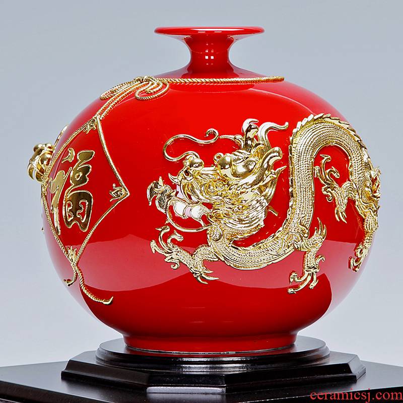 Really sheng Chinese red porcelain paint line carve gilding checking crafts high - end living room the foreigners gifts company