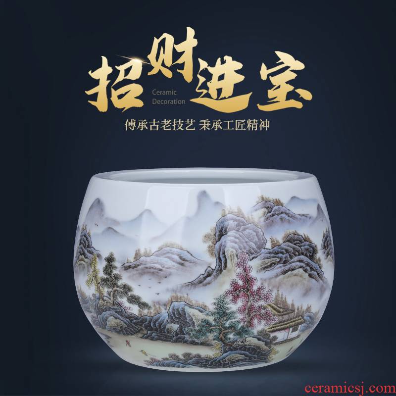 Basin of jingdezhen ceramic cornucopia furnishing articles money sitting room lucky fish tank water lily and the tortoise cylinder household ornaments