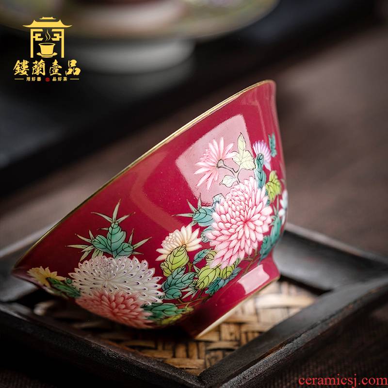 Jingdezhen ceramic all hand carmine by master cup kung fu tea tea cup bowl full personal single CPU
