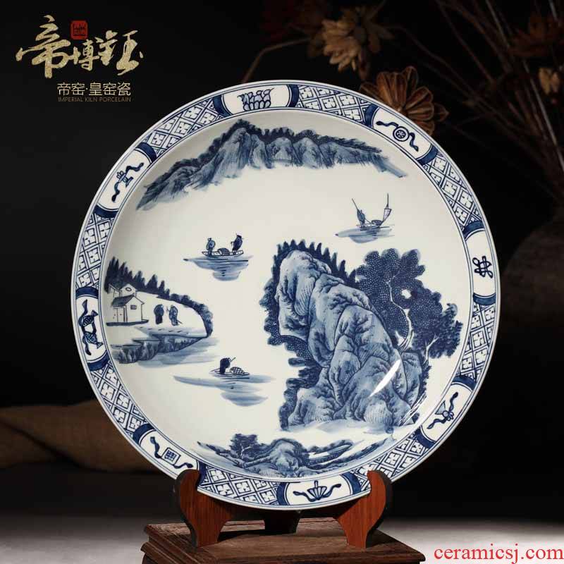 Jingdezhen ceramic antique hand - made character landscapes hang dish plate to household mesa handicraft ornament