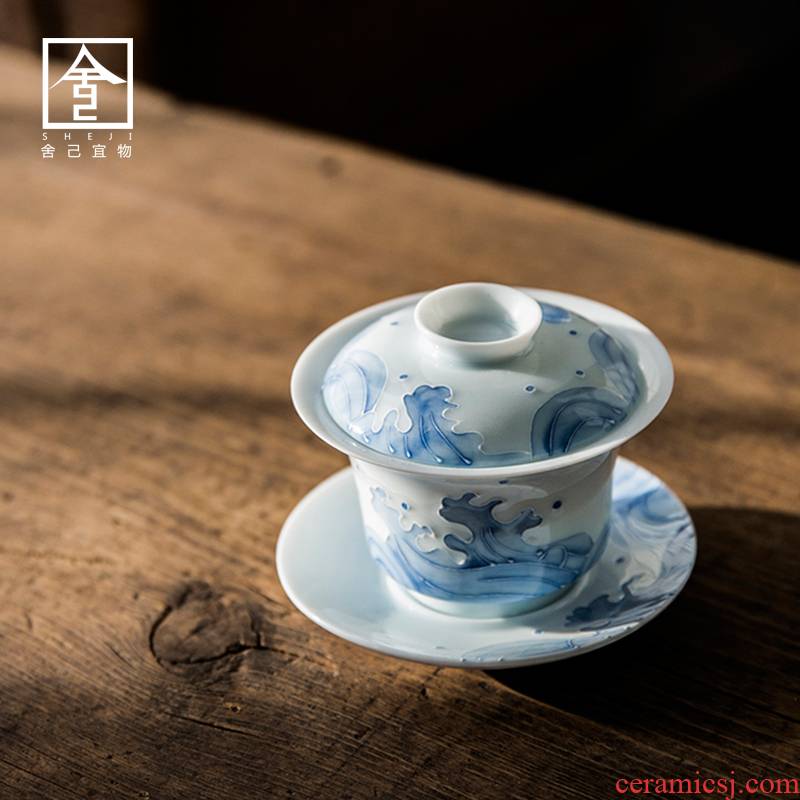 Jingdezhen tureen cordless cup tea bowl bowl of pure manual three cover cup Japanese kung fu tea taking