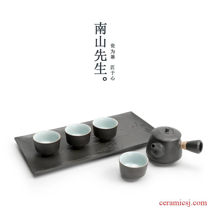 Mr Nan shan 4 creative household ceramic tea set suit, black pottery teapot sitting room small kung fu tea cups
