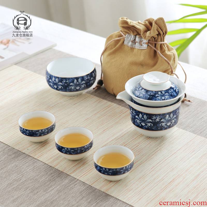 DH travel tea set suit portable package household contracted simple small ceramic cups kung fu tea tea, the teapot