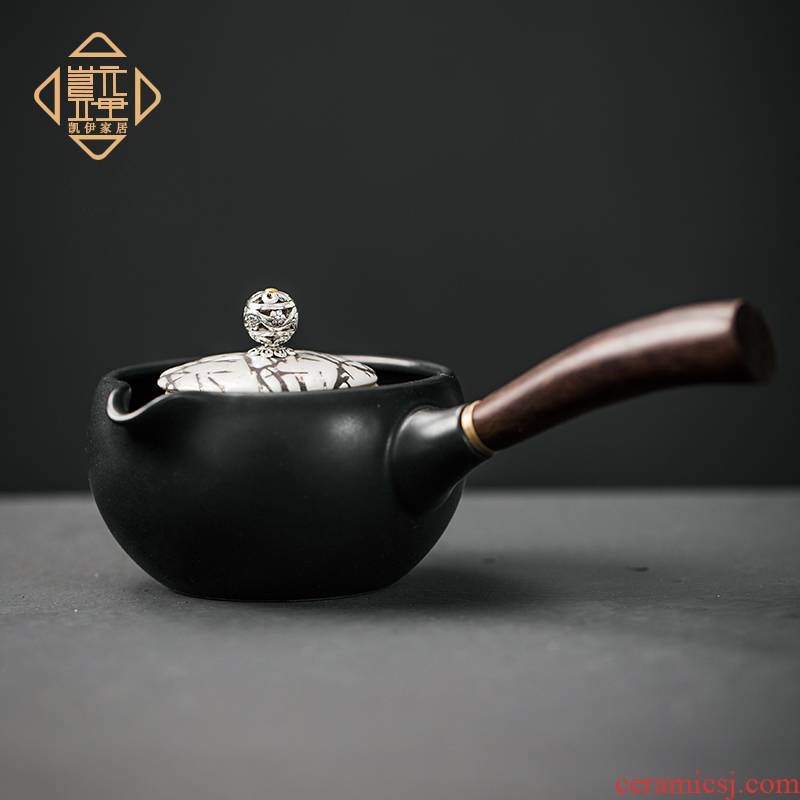 Japanese coarse pottery teapot hand made the gold glaze who was orange iron glaze ceramic side put pot of kung fu tea zen tea pot