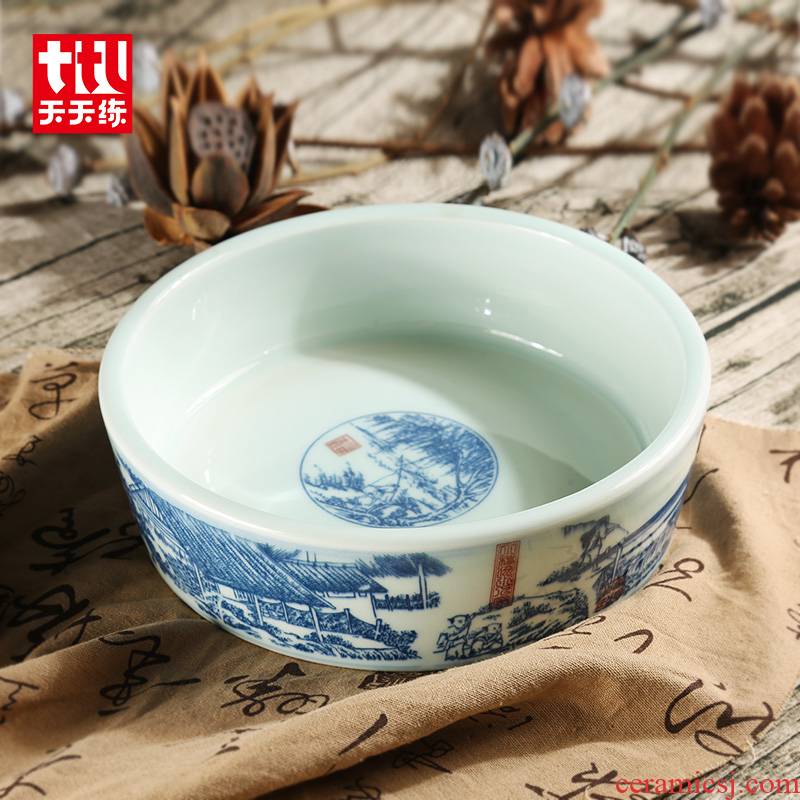 Everyday practice qingming scroll of jingdezhen blue and white porcelain writing brush washer from large archaize bath four treasures of the study supplies
