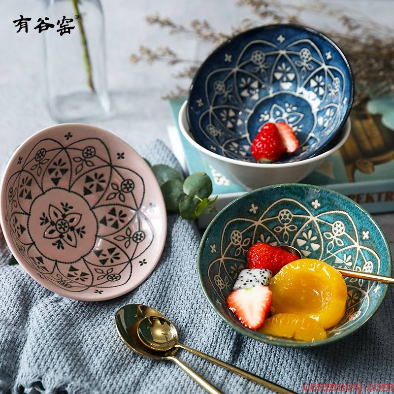 Japanese salad bowl home import under glaze color porcelain tableware individuality creative bowl dessert bowl of soup bowl rainbow such use