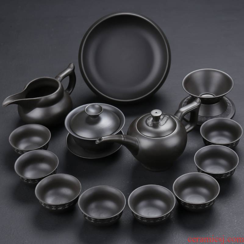 Violet arenaceous kung fu tea set contracted undressed ore, black mud of a complete set of domestic tea teapot teacup tea gifts