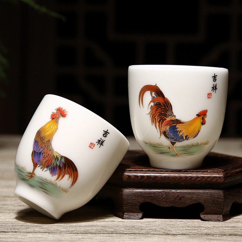 Chicken cylinder cup dehua suet jade cup ceramic cup cup sample tea cup master cup individual cup of kung fu tea tea cup