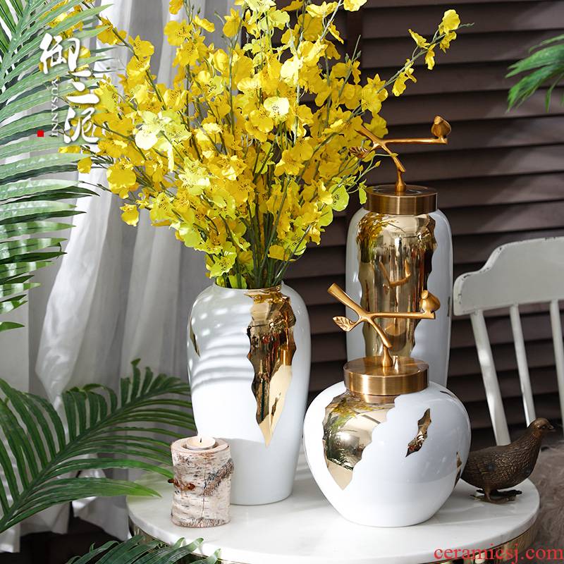 Dried flower flower implement household soft adornment Nordic white ceramic vase furnishing articles I and contracted sitting room Chinese flower arranging