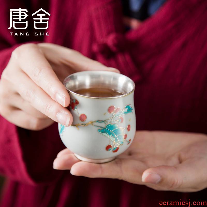 Tang fish tasted silver gilding master cup single CPU getting large ceramic kung fu tea cup pure manual sample tea cup silver cup