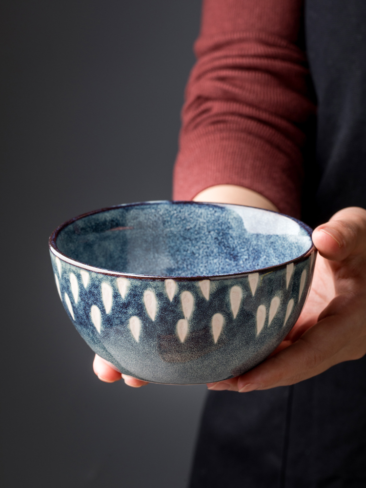 Blue bowls to eat small bowl dormitory good beautiful bowl students 5 inch bowl Nordic rice bowls, single