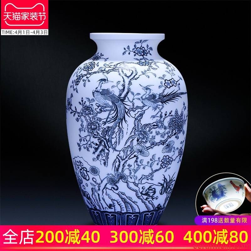 Jingdezhen ceramics hand - made frosted blue and white porcelain vase blooming flowers creative Chinese style household adornment furnishing articles