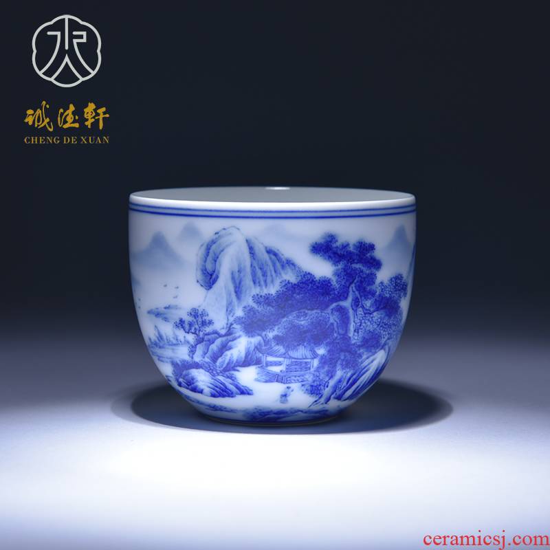 Cheng DE xuan jingdezhen blue and white single gift kung fu tea masters cup hand - made of CPU and 10 blue fairy pavilion