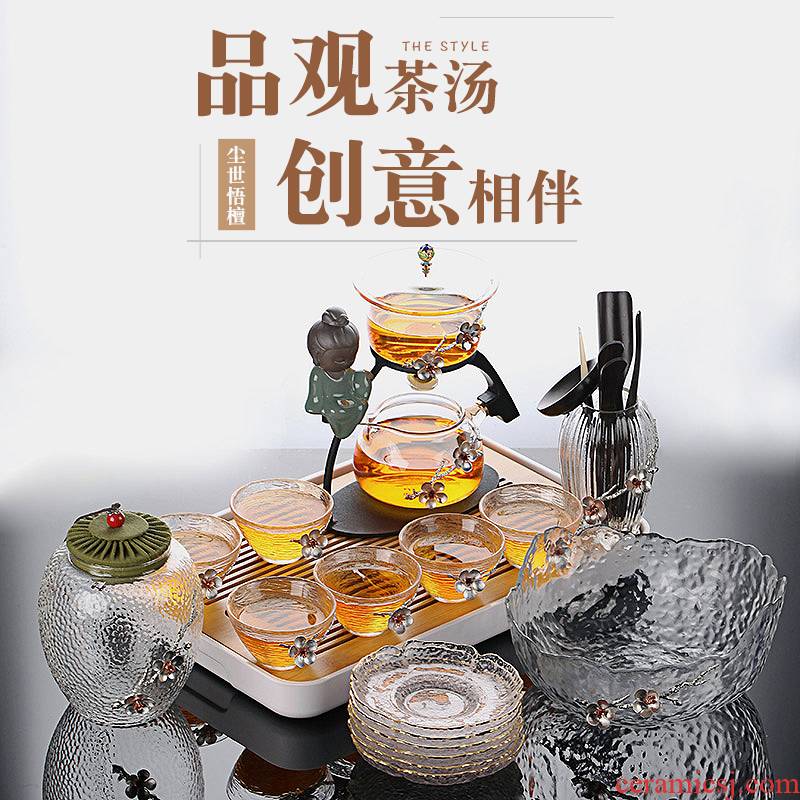 Glass lazy kung fu tea sets tea cup contracted household ceramics creative tea tray automatically the teapot tea accessories