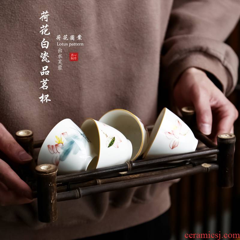 The Sample tea cup hand - made teacup inferior smooth masters cup Sample tea cup kung fu tea set personal ceramic tea cup lotus lamp