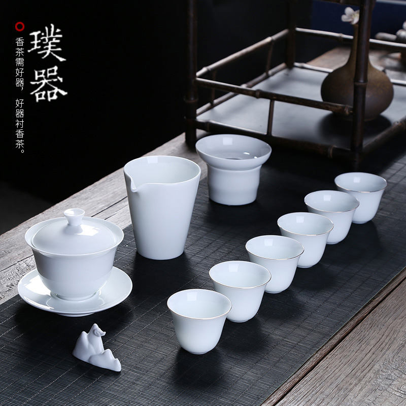 Contracted household utensils suit white porcelain ceramics by hand a complete set of kung fu tea pot GaiWanCha sea tea cups