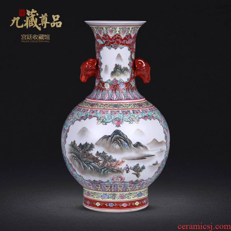 Jingdezhen ceramic antique hand - made colored enamel window landscape TuShang bottles of sitting room home furnishing articles