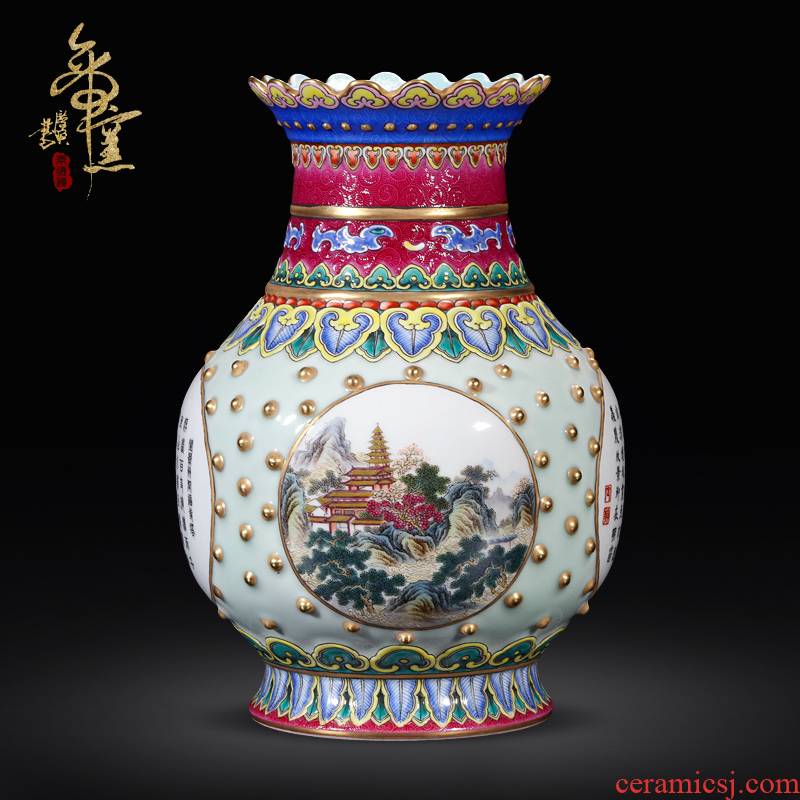 Jingdezhen ceramics imitation the qing qianlong emperor up pea green glaze medallion landscape sense grain drum nail bottles of the sitting room is placed