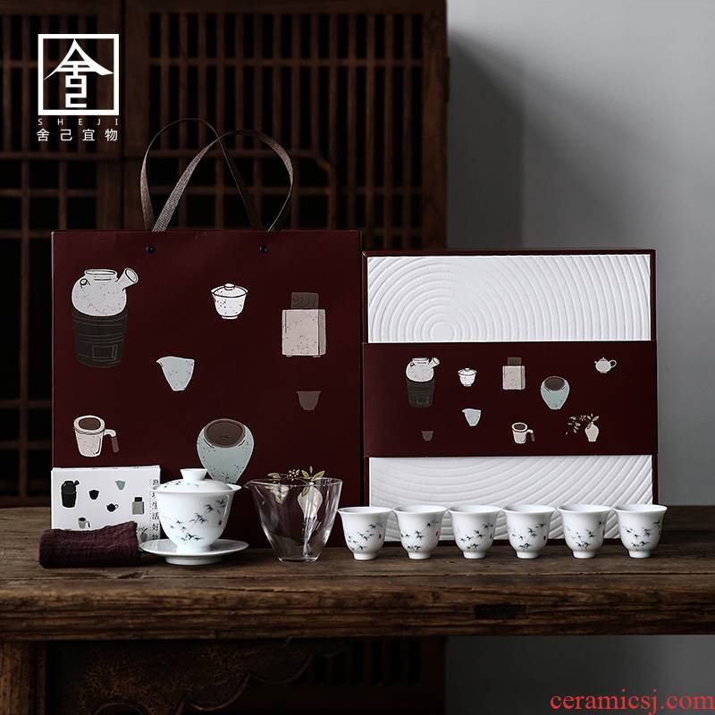 Jingdezhen Japanese hand - made tea set suit household contracted and I creative kung fu gift box office sitting room tea taking